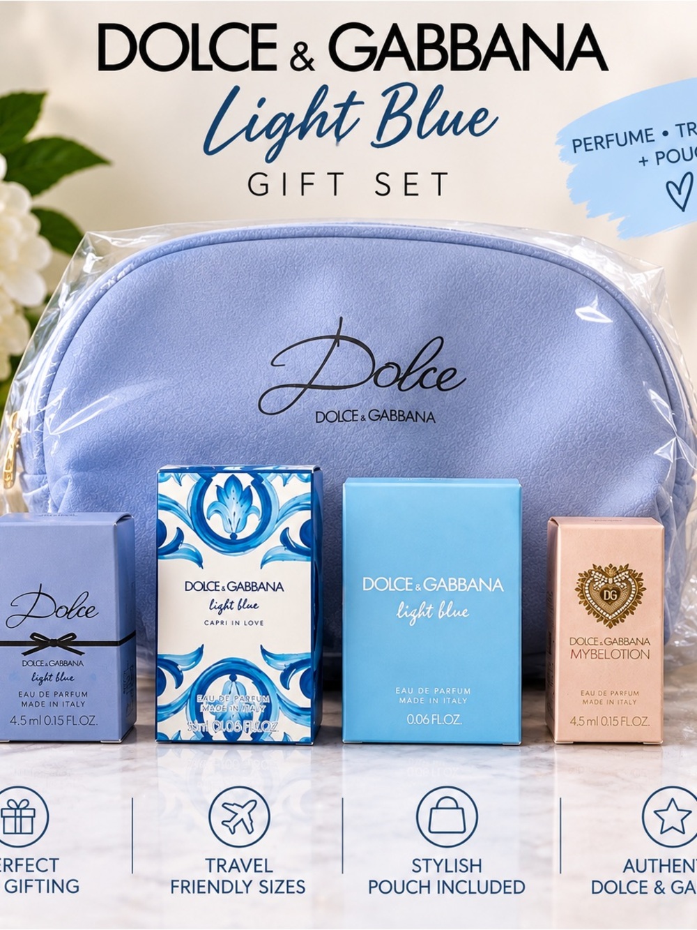 Dolce & Gabbana Light Blue Cosmetic Pouch with Logo